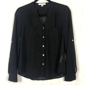 Black Blouse Button Front v-neck Size S